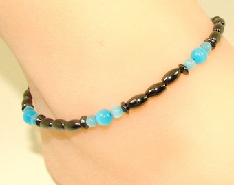 Magnetic Hematite Anklet, Ankle Bracelet, Magnet Therapy, Pain Relief, Unisex, Boho Hippie