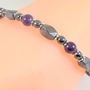 Magnetic Hematite and Amethyst Bracelet, Anklet, Ankle Bracelet, Magnet therapy, Unisex, Power stone, Handmade
