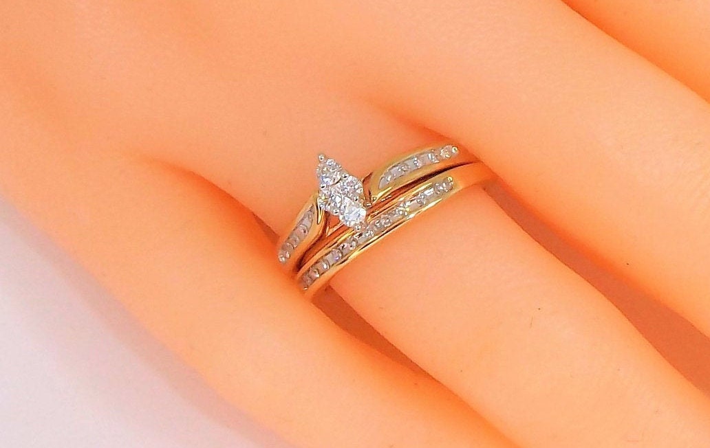 10K Diamond Wedding Set Genuine Diamonds 1/4 CTTW Keepsake Etsy