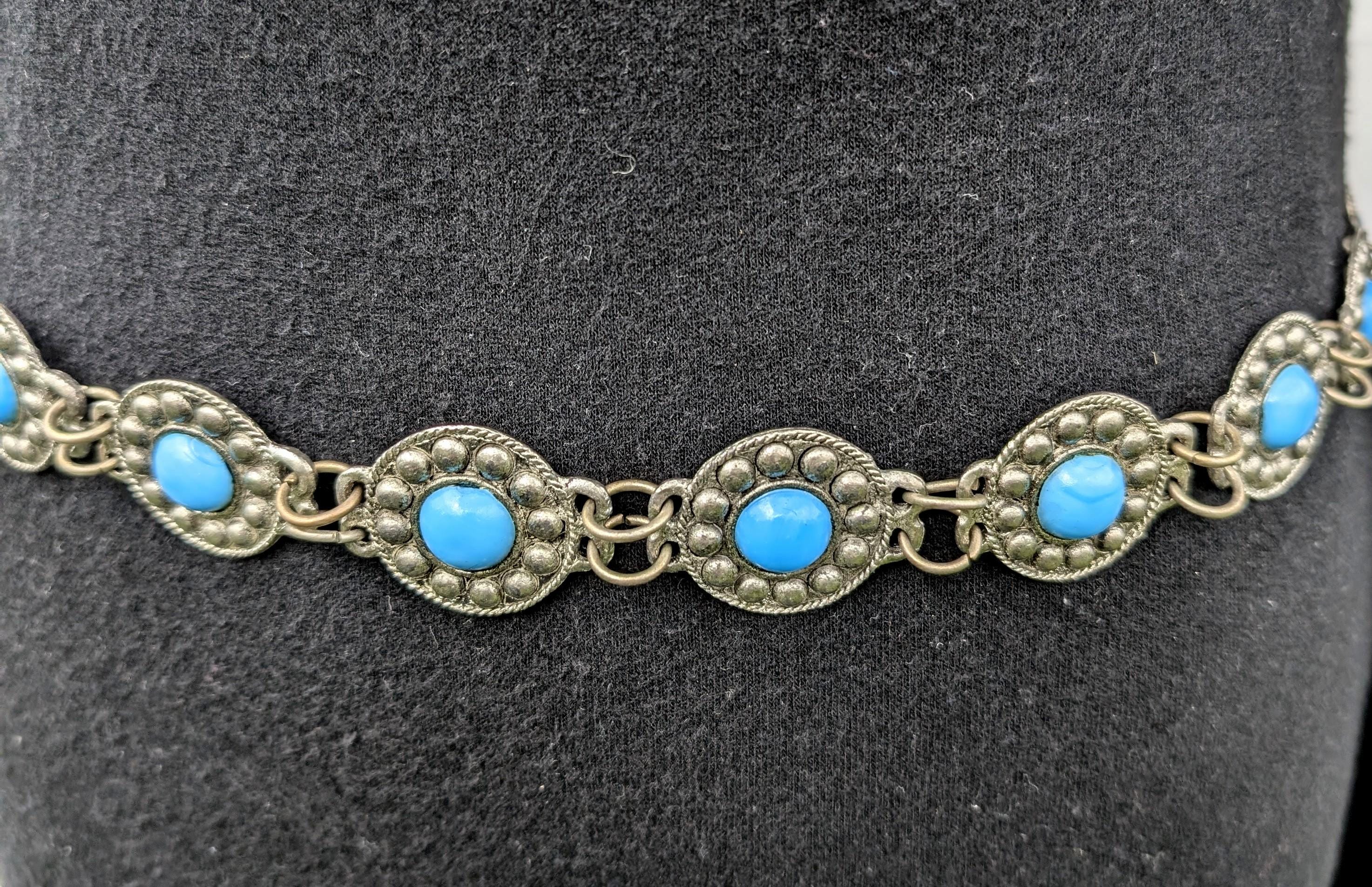 Silver Belt Turquoise Color Glass Stones Chain Dangle  display picture 1