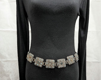 Silver Turquoise Metal Belt Antiqued Adjustable