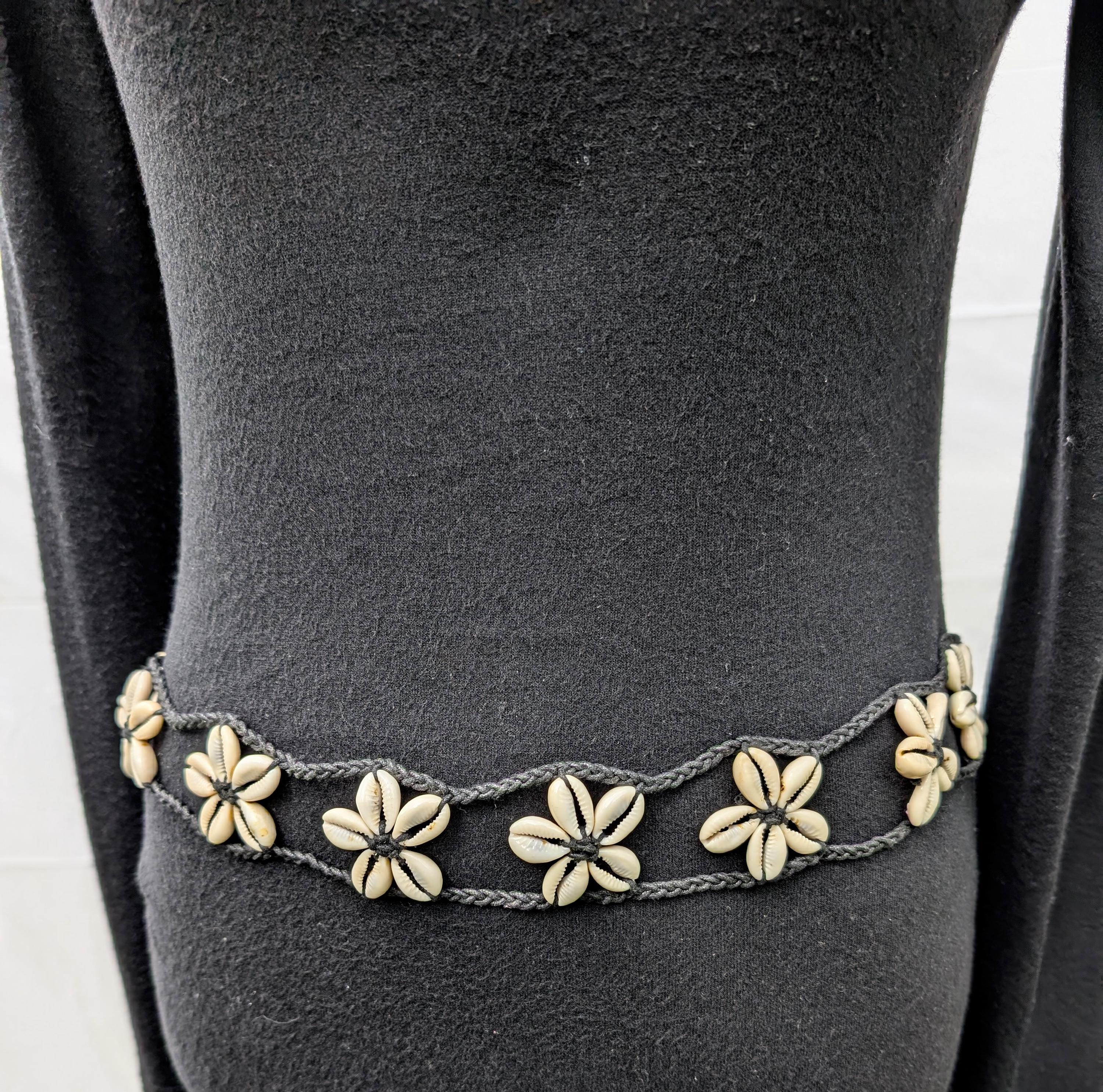 Flower design cowrie shell belt with tie closure Cowrie Shell Belt Blue - Etsy main image 4