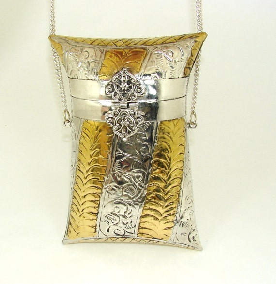 Metal Purse,  Silver and Gold, Chain Shoulder Stra