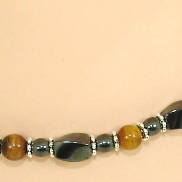 Tiger Eye Magnetic Hematite Anklet, Ankle Bracelet, Bracelet, Magnet Therapy, Woman Man Unisex, Power stone