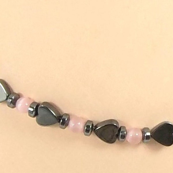 Magnetic Hematite Heart Ankle Bracelet, Anklet, Bracelet, Magnet Therapy, Handmade, Unisex