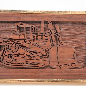 Belt Buckle Bulldozer Carved Wood Vintage Estate Unisex