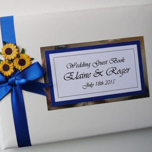 Personalised Wedding Guest Book with sunflowers, Royal Blue Wedding Guest Book, Wedding photo book, Floral Guest Book, Wedding album
