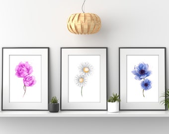 Watercolour spring flowers prints, Floral wall art, Flowers wall art home decor, Floral art prints, floral wall prints