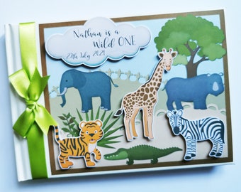 Safari Birthday Guest Book: Jungle Animals, Hardcover Album