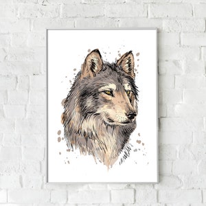 Wolf wall print, Wolf watercolour illustration, Wolf wall art, Wolf poster, Wolf art print, wolf lover gift, housewarming gift