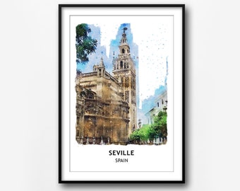 Seville Spanien Aquarell Kunstdruck: Reiseposter