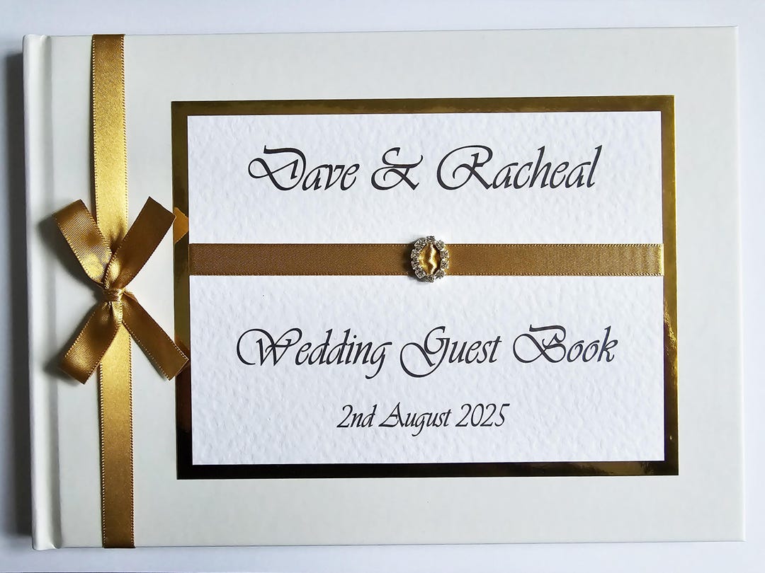 Chief Guest Ribben Personalized Wedding Guest Book: Gold Ribbon Diamonte Buckle, Keepsake ...