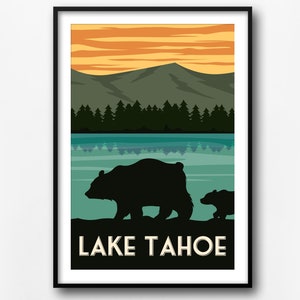 Lake Tahoe vintage travel poster, retro travel poster, Lake Tahoe travel print, home decor, USA travel wall print, gift