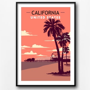 Kalifornien Reise Poster, Kalifornien Retro Reise Poster, Kalifornien Vintage Reise Druck, Wohnkultur, Reise Wand Druck, Geschenk
