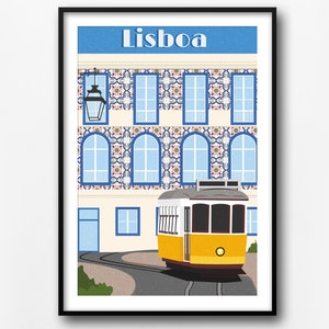 Lisbon art print, Lisbon retro city poster, Portugal retro travel print, home decor, Lisbon travel poster, gift