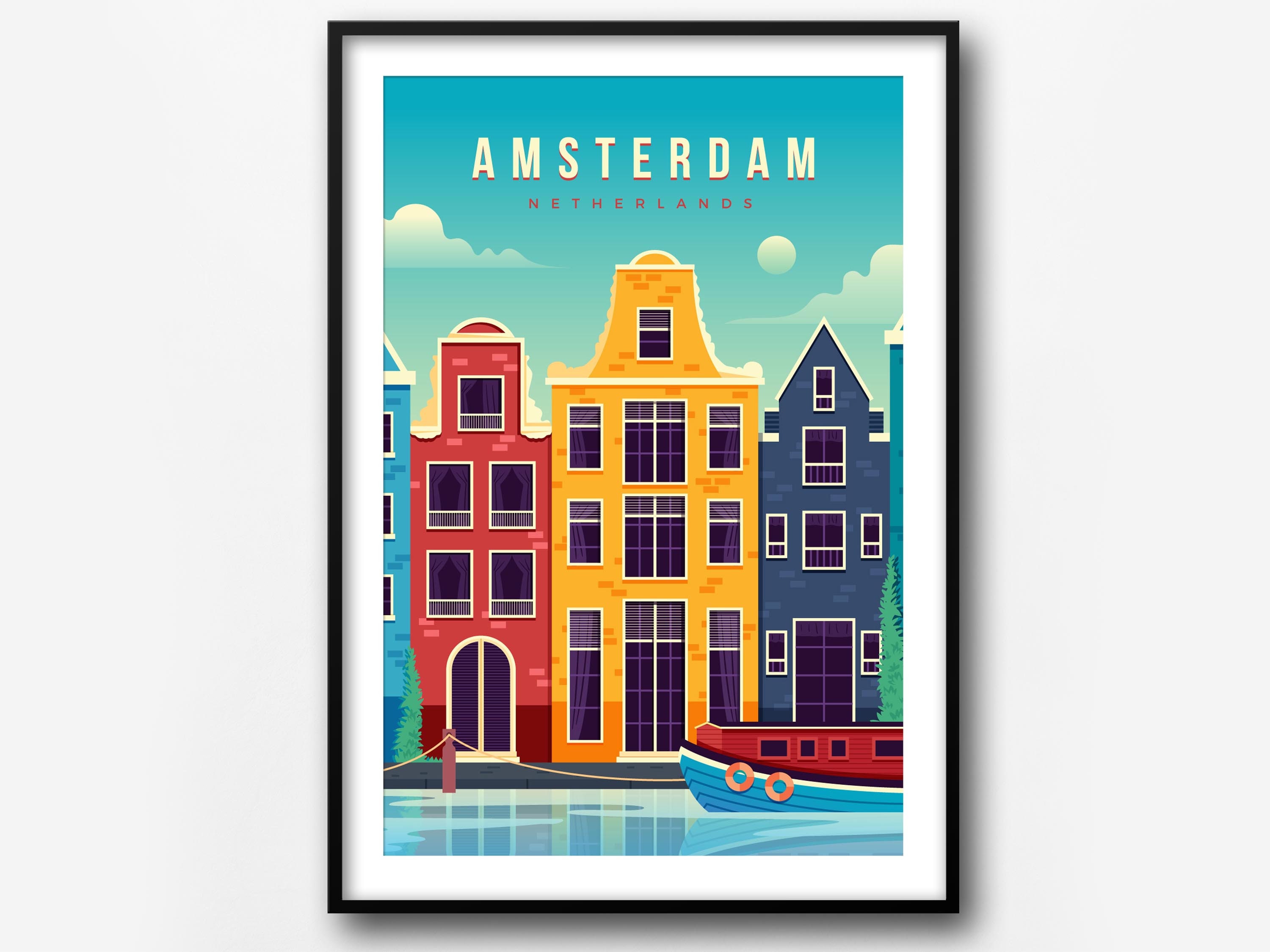 Amsterdam travel poster Amsterdam retro city poster Etsy