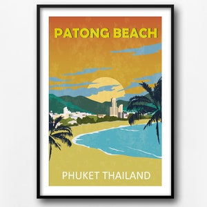 Patong Beach travel poster, Phuket retro city poster, Patong Beach travel print, home decor, Thailand travel wall art, gift