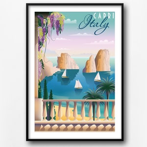 Capri travel poster, Italy vintage travel poster, Capri retro poster, home decor, Italy travel wall print, gift