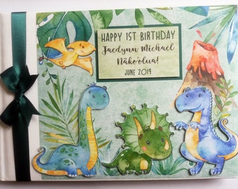 Personalised Cute dinosaurs birthday guest book / Dinosaurs Baby Shower guest book, dinosaur sign in book, boy birthday, gift for boy