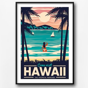 Hawaii Vintage travel poster, retro travel poster, Hawaii paradise travel poster, home decor, travel wall print, gift