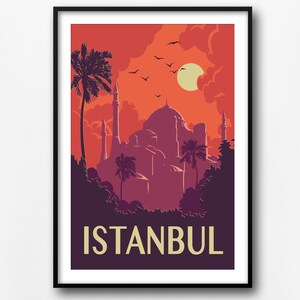 Istanbul travel poster, Turkey retro travel poster, Istanbul vintage travel print, home decor, Istanbul wall print, gift