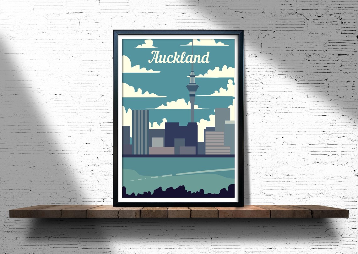 Auckland travel poster Auckland retro city poster New Etsy
