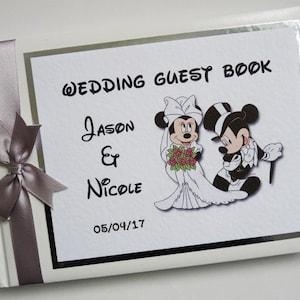 Mickey and Minnie personalised wedding guest book, disney wedding sign in book, disney mickey and minnie wedding album - any colour