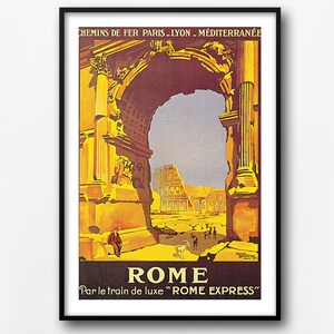 Affiche de voyage vintage de Rome, art mural vintage, carte postale de voyage vintage, impression de points de repère