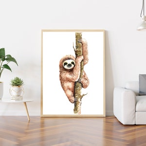 Sloth wall print, Sloth poster, animals wall art, Sloth wall decor, home decor prints , Sloth lover gift