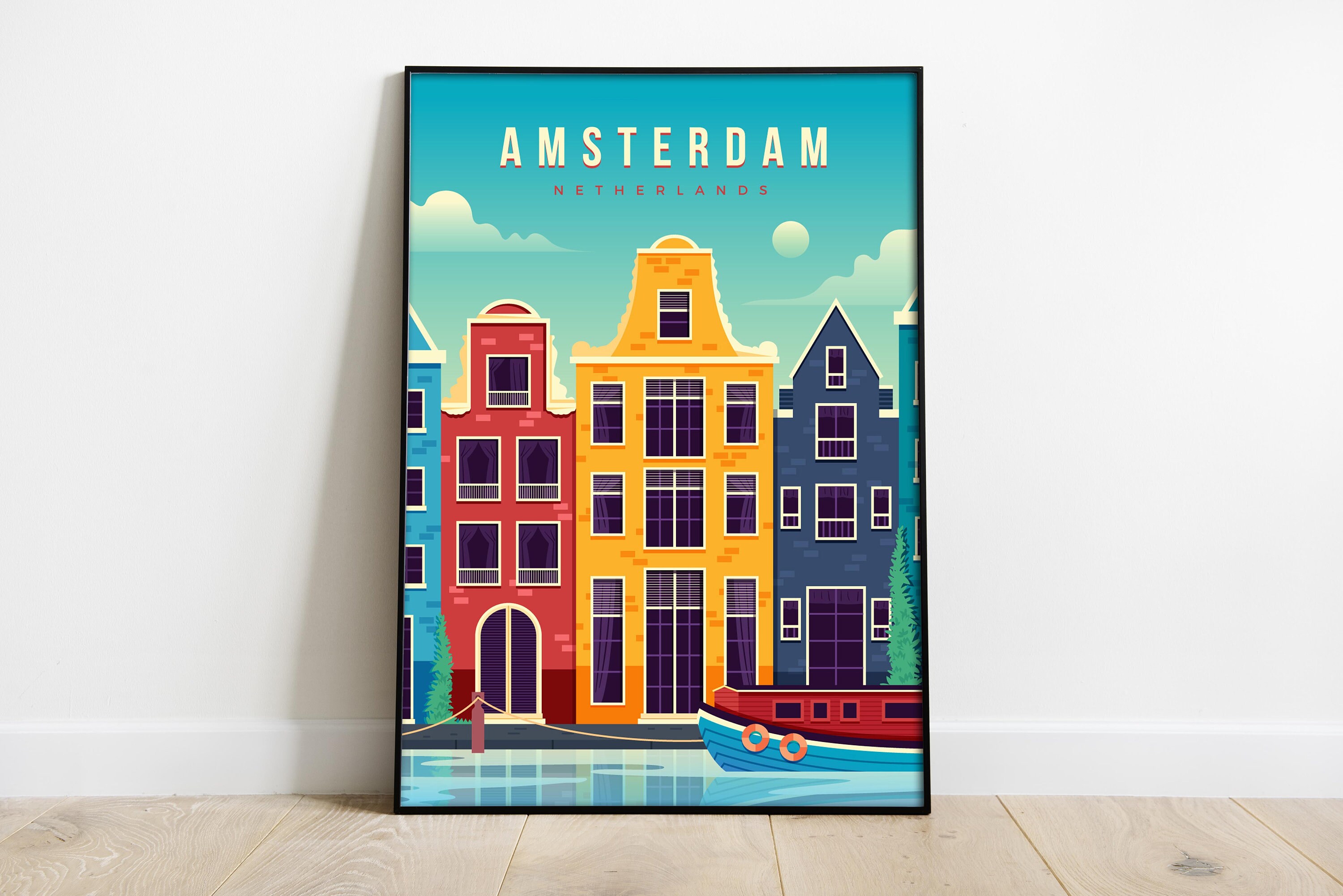 Amsterdam travel poster Amsterdam retro city poster Etsy