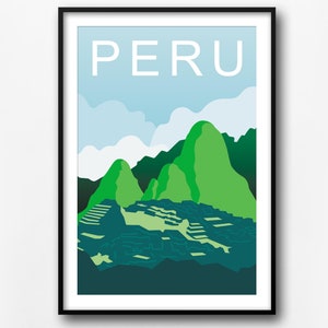Peru travel poster, Machu Picchu wall print, Peru retro poster, home decor, Peru travel wall art, gift
