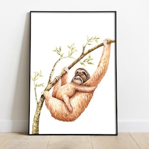 Faultier Wandbild, Faultier Baby Faultier Druck, Mama und ein Baby Faultier Kunstdruck, Faultier Wanddekor, Faultier Geschenk