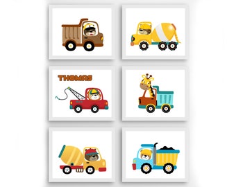 Construction Nursery prints, Construction  Vehicles Decor, Truck prints, Boy nursery decor, Boys gift, Set of 6 prints