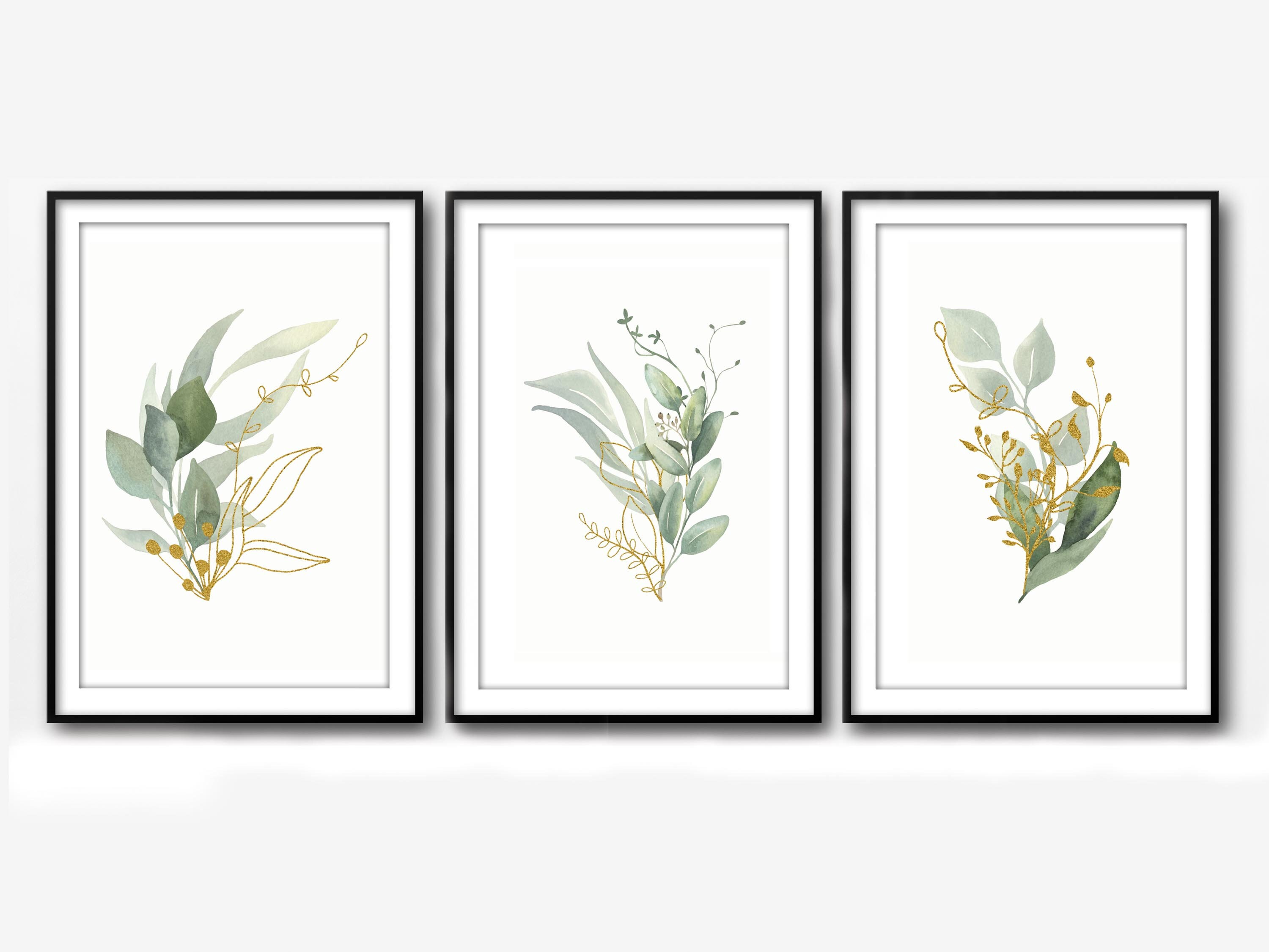 Greenery Wall Prints Botanical Wall Art Green and Gold Etsy UK
