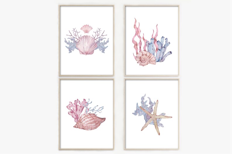 Seashells wall prints Bathroom wall decor Sea life Etsy