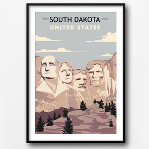 Mt.Rushmore Vintage travel poster, South Dakota retro travel poster, South Dakota travel print, home decor, USA travel wall print, gift