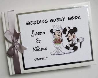Mickey and Minnie personalised wedding guest book, disney wedding sign in book, disney mickey and minnie wedding album - any colour