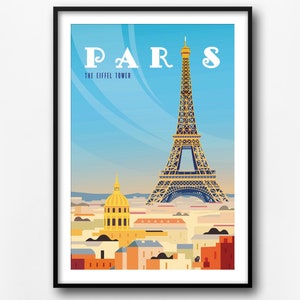 Paris travel print, Paris City poster, France retro travel poster, home decor, The Eiffel Tower wall print, gift