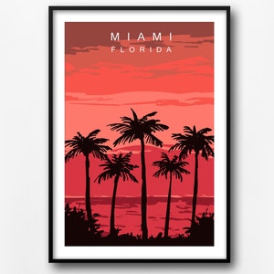 Miami Vintage travel poster, Miami retro travel poster, Miami travel print, home decor, Florida travel wall print, gift