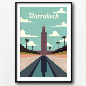 Marrakech Vintage travel poster, Morocco retro travel poster, Marrakech travel print, home decor, travel wall print, gift