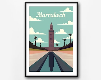 Marrakech Vintage Travel Poster: Retro Morocco Print