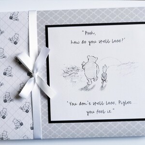 Personalised Classic Winnie the Pooh Baby Shower guest book, baby shower gift, black and white classic winnie guest book, baby shower gift