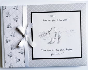 Personalised Classic Winnie the Pooh Baby Shower guest book, baby shower gift, black and white classic winnie guest book, baby shower gift