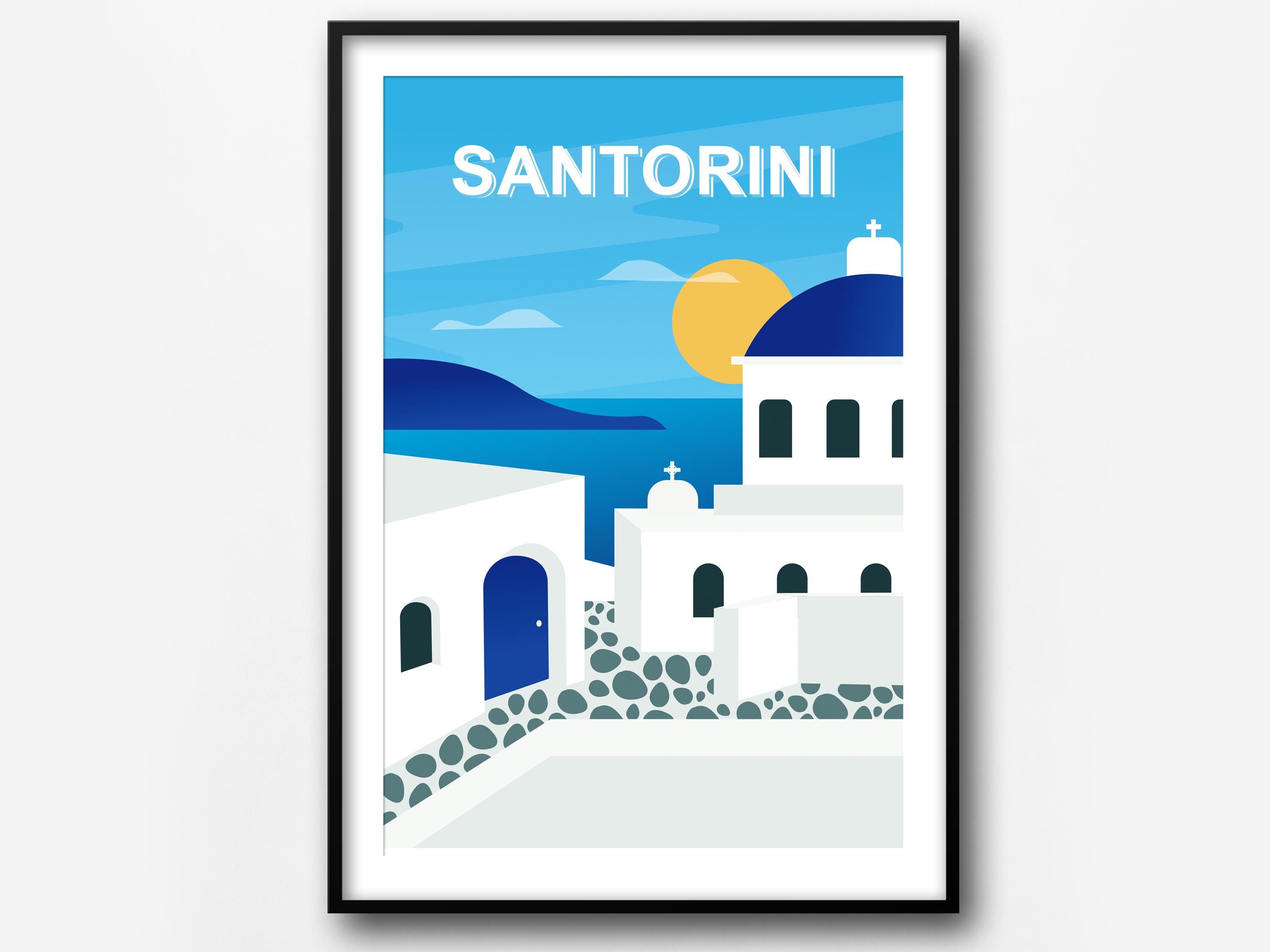 Santorini Travel Print Greece Retro Travel Poster Santorini - Etsy UK