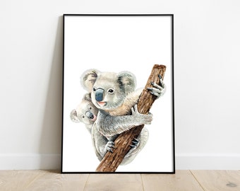 Watercolor Koala Print: Mum and Baby Koala Wall Art