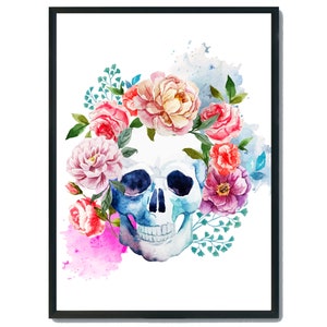 Watercolour Skull With Flowers Print, Sugar Skull Print, Flower Skull ...