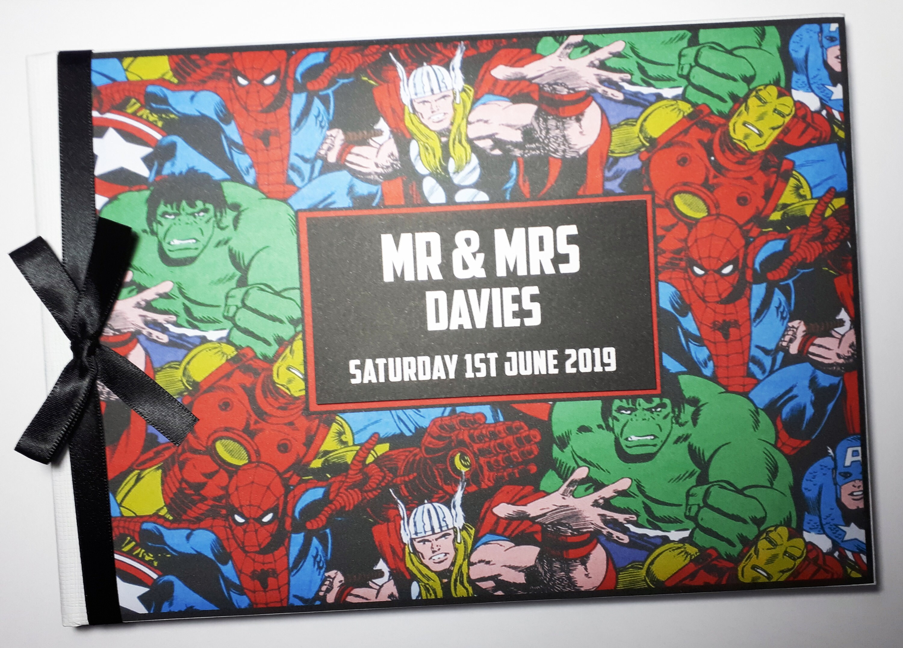 Wedding Guest BOOK Spiderman and Bride Super Hero DC Laser Can be engraved 