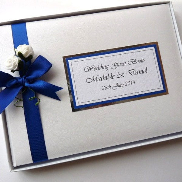 Personalised Wedding Guest Book with roses, Royal Blue Wedding Guest Book, Wedding photo book, Floral Guest Book, Wedding polaroid album