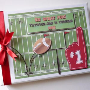 Personalised american sports, soccer birthday guest book, sign in book, keepsake - any design
