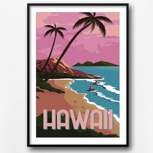 Hawaii travel poster, retro travel poster, Hawaii retro travel poster, home decor, travel wall print, gift